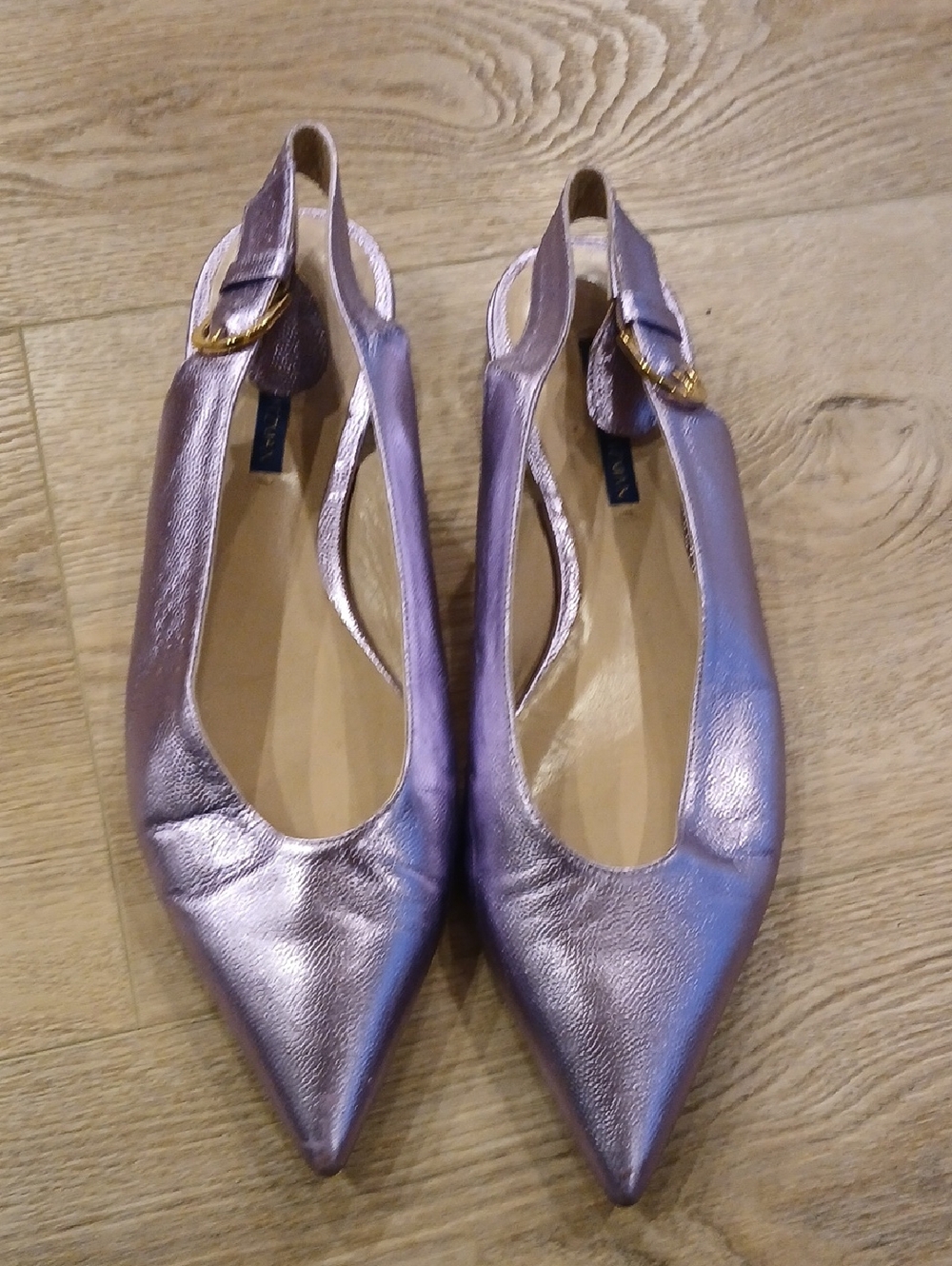 Stuart Weitzman Metallic Lavender Pointed Slingback Flats Women Size 10.5